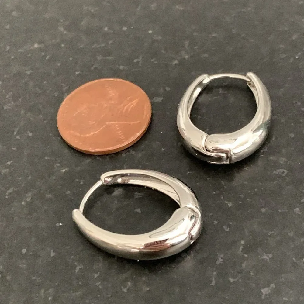 Halo Oval Hoop Earrings in Silver Tone- 1”’ Drop